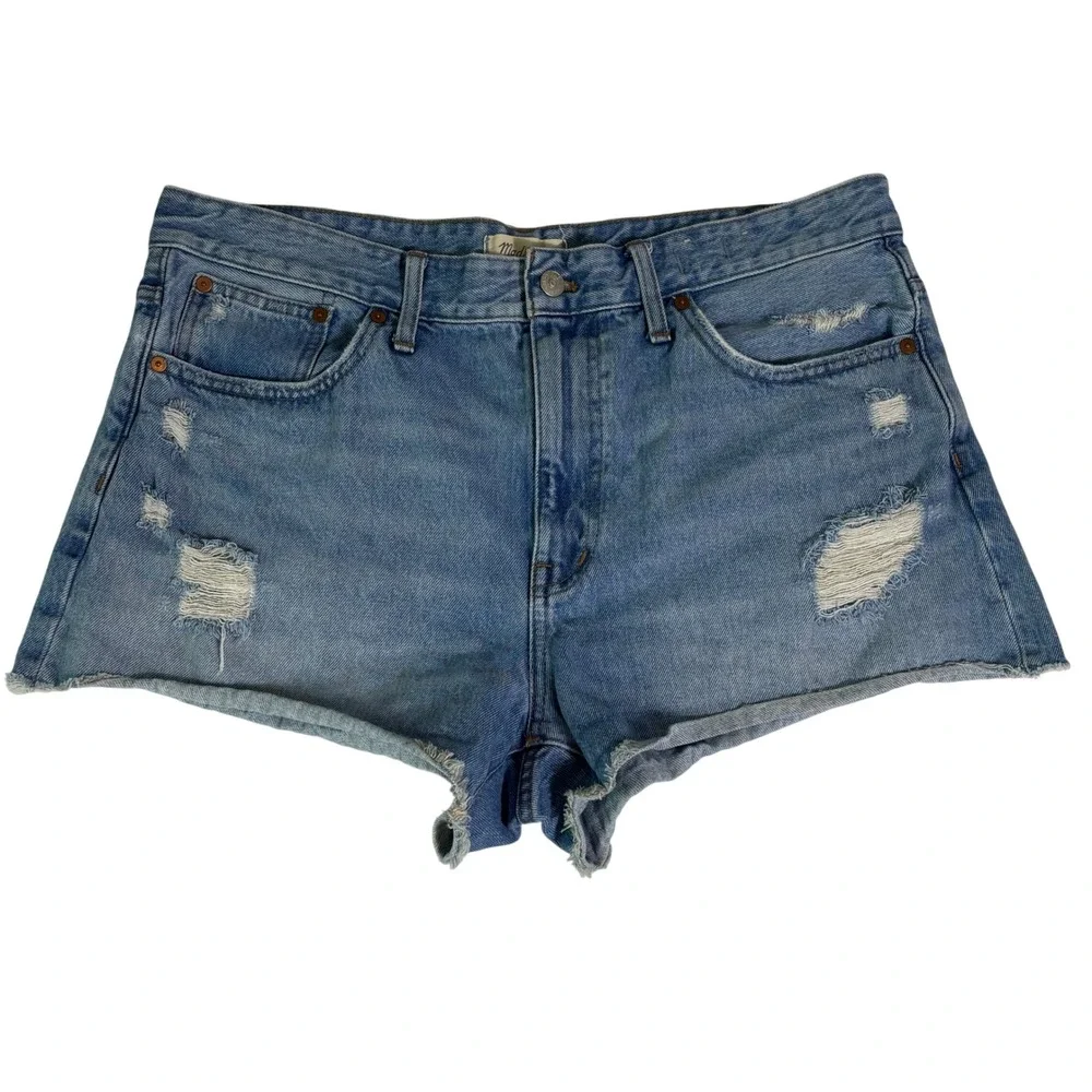 Madewell Relaxed Denim Shorts Light Wash Distressed Raw Hem Blue Size 31